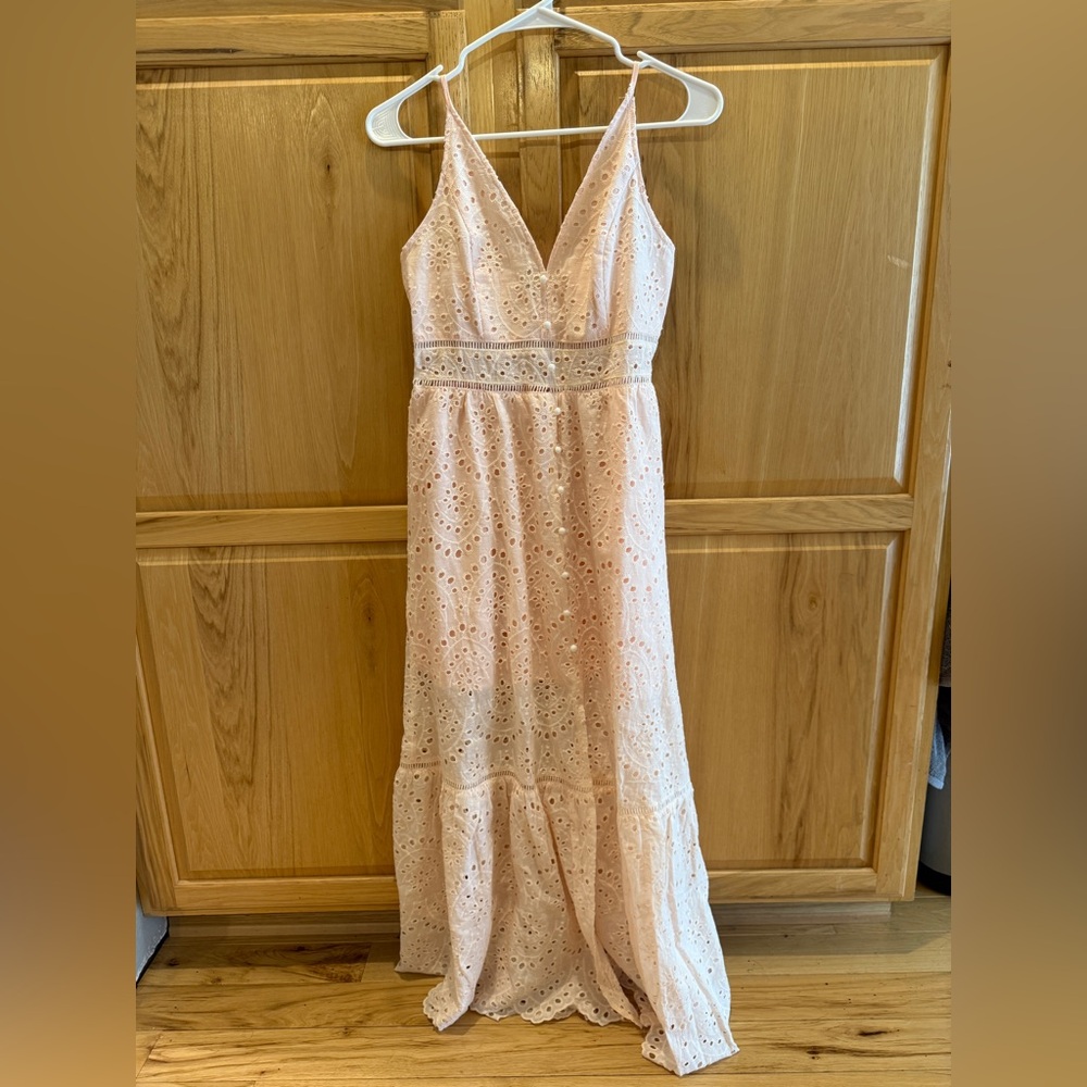 Light Pink Maxi Dress, eyelet detail